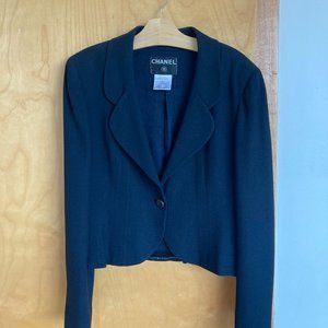 CHANEL black crepe tuxedo suit, size 38